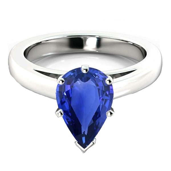 Bague de fiançailles solitaire saphir bleu taille poire 2.50 carats - HarryChadEnt.FR