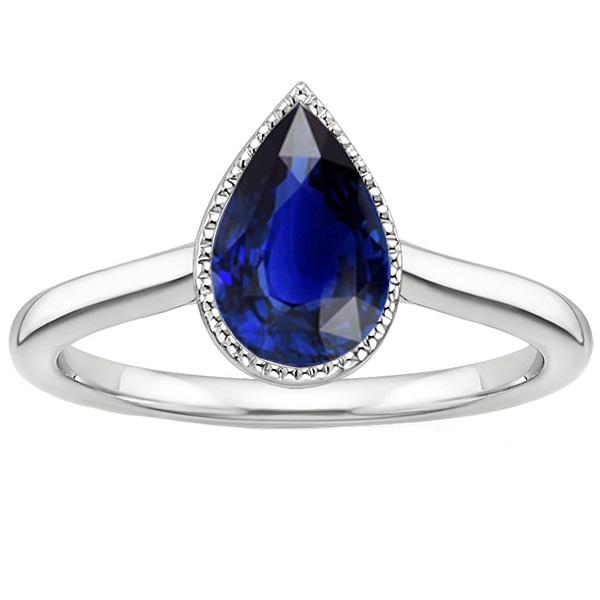 Bague de fiançailles solitaire sertie clos poire saphir de Ceylan 2.50 carats - HarryChadEnt.FR
