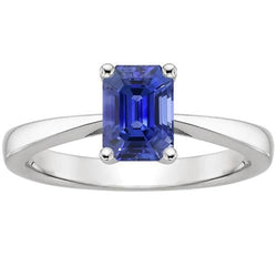 Bague de fiançailles solitaire sertie griffes saphir bleu émeraude 2 carats