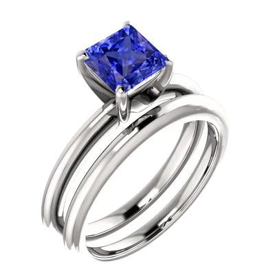 Bague de fiançailles solitaire sertie princesse saphir bleu 1 carat - HarryChadEnt.FR
