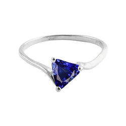 Bague de fiançailles solitaire trillion saphir bleu profond 1 carat