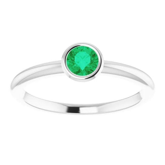 Bague de fiançailles solitaire vert émeraude 0.75 carats serti clos - HarryChadEnt.FR