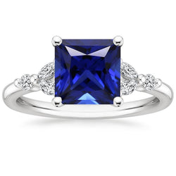 Bague de fiançailles taille princesse Saphir de Ceylan et diamant 5.5 carats