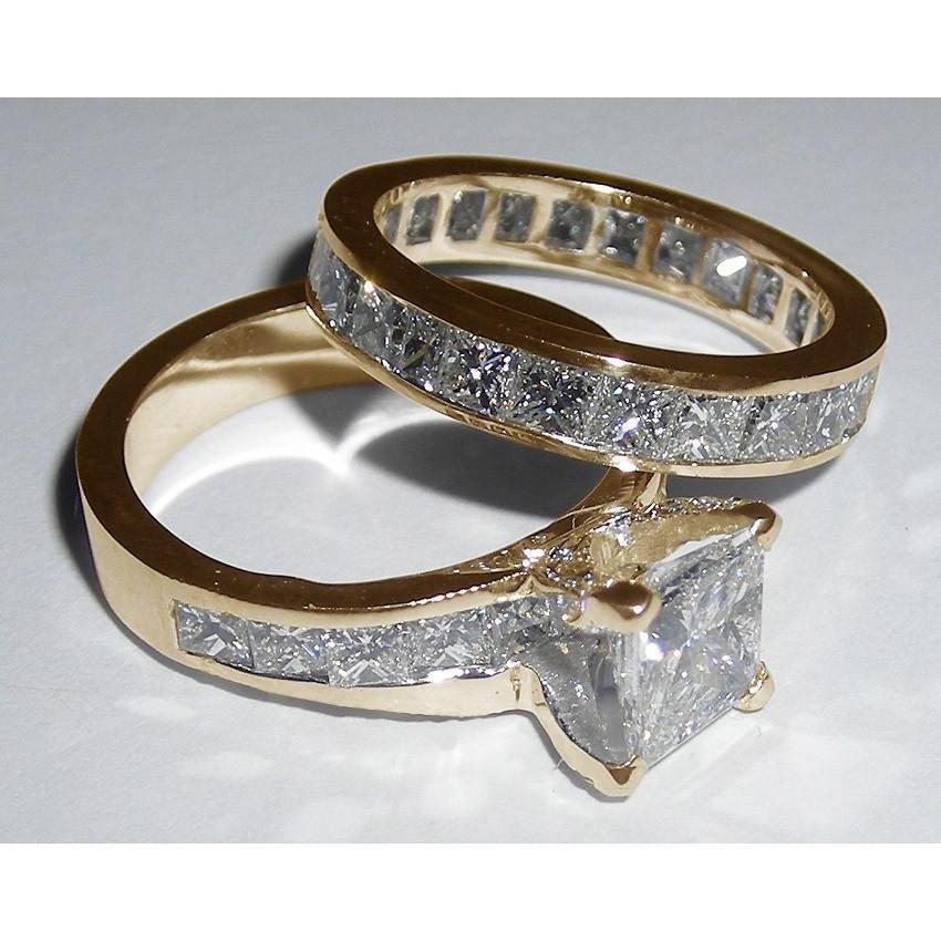 Bague de fiançailles taille princesse diamants 4.50 carats sertie or jaune 14K - HarryChadEnt.FR