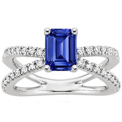 Bague de fiançailles tige fendue Saphir bleu et diamant 4.25 carats