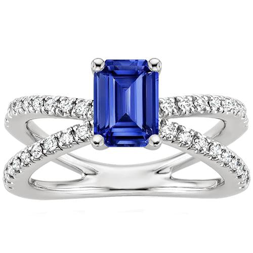 Bague de fiançailles tige fendue Saphir bleu et diamant 4.25 carats - HarryChadEnt.FR