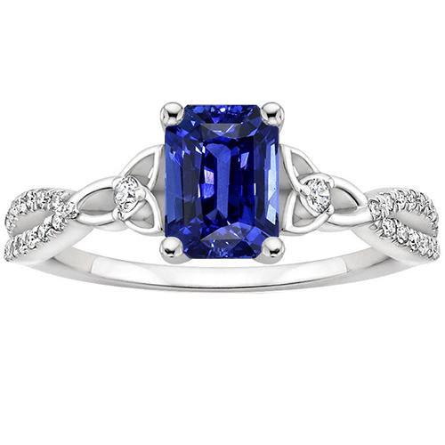 Bague de fiançailles tige fendue saphir bleu éclatant et diamant 4 carats - HarryChadEnt.FR