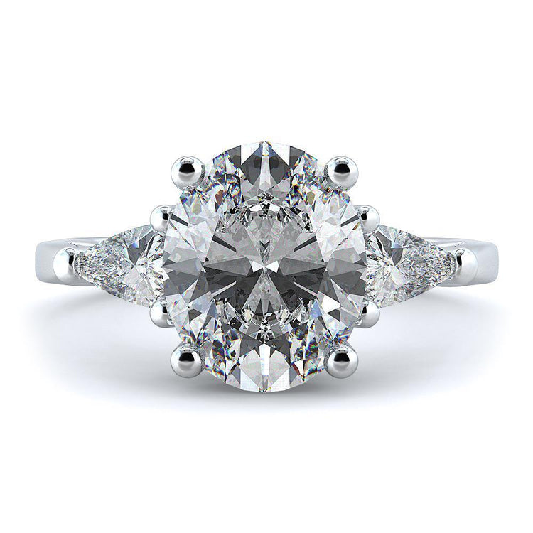Bague de fiançailles trois pierres diamant taille ovale 4.5 carats or blanc - HarryChadEnt.FR