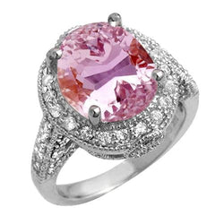 Bague de mariage 16 carats taille ovale kunzite rose et diamants or blanc 14K