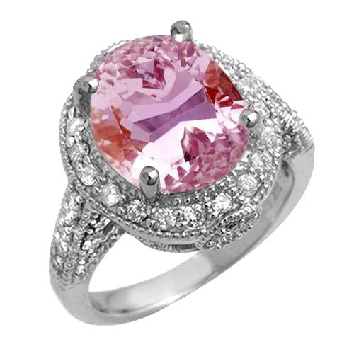 Bague de mariage 16 carats taille ovale kunzite rose et diamants or blanc 14K - HarryChadEnt.FR