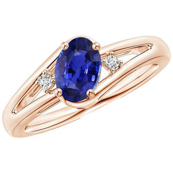 Bague de mariage 3 pierres en or rose 2.25 carats bijoux saphir bleu ovale