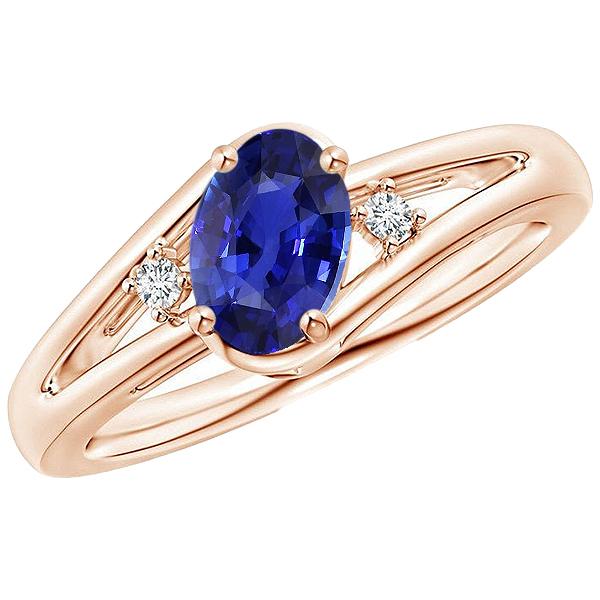 Bague de mariage 3 pierres en or rose 2.25 carats bijoux saphir bleu ovale - HarryChadEnt.FR