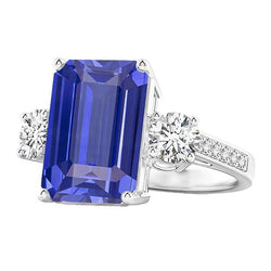 Bague de mariage 3 pierres saphir émeraude 5 carats diamants ronds bijoux