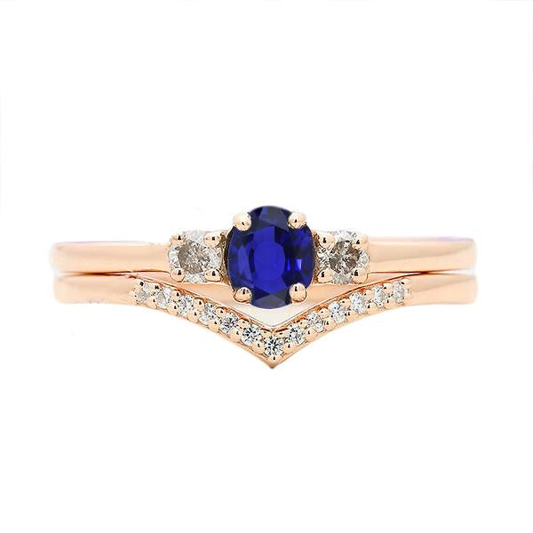 Bague de mariage 3 pierres sertie saphir bleu avec bande de diamants 2 carats - HarryChadEnt.FR