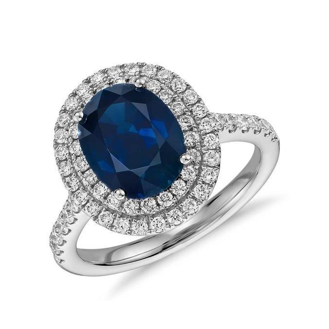 Bague de mariage 5 carats ovale et rond avec saphir et diamants en or - HarryChadEnt.FR