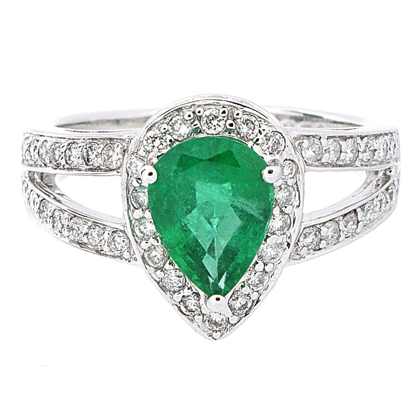 Bague de mariage 6 carats poire vert émeraude avec diamants or blanc 14K - HarryChadEnt.FR