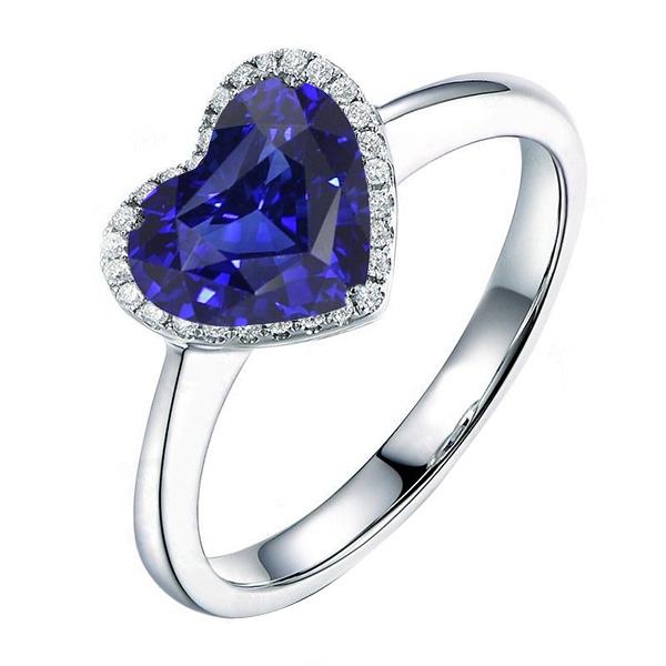 Bague de mariage Halo Heart Ceylan Saphir Bijoux en or 3.50 carats - HarryChadEnt.FR