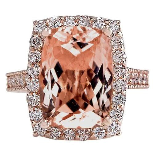 Bague de mariage Halo Morganite de 9.50 ct avec diamants en or rose - HarryChadEnt.FR