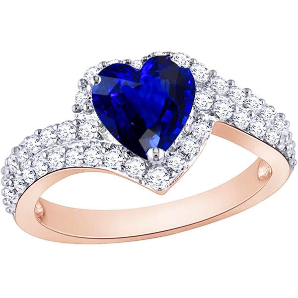 Bague de mariage Halo pour femme coeur bleu saphir diamants 4.50 carats - HarryChadEnt.FR