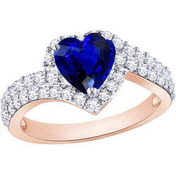 Bague de mariage Halo pour femme coeur bleu saphir diamants 4.50 carats