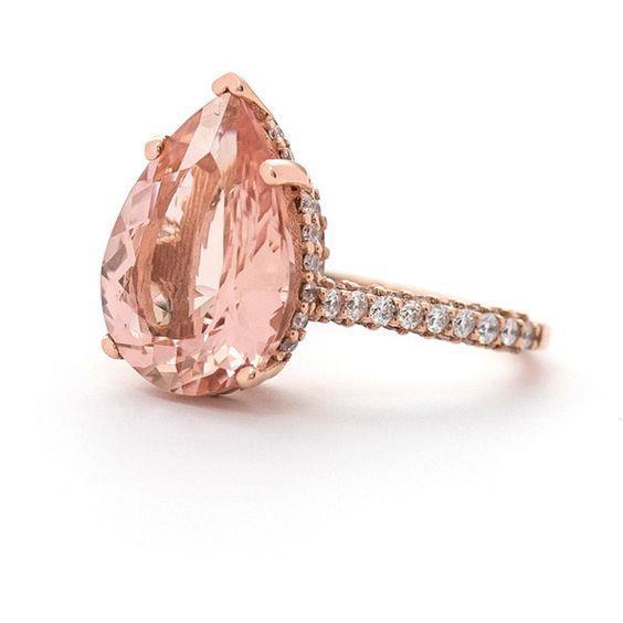 Bague de mariage Morganite taille poire et diamants 9.25 ct en or rose 14K - HarryChadEnt.FR