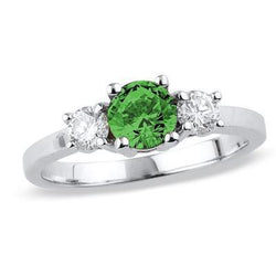 Bague de mariage à trois pierres avec diamants saphir vert 2 ct en or blanc 14k