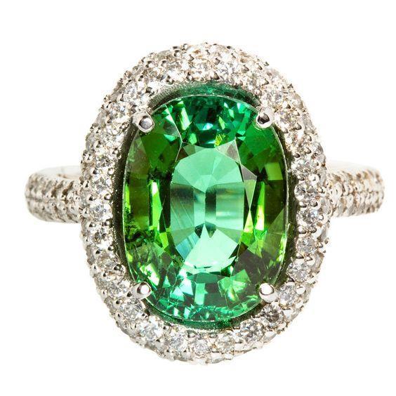Bague de mariage avec diamants tourmaline vert ovale de 11 carats en or blanc 14 carats - HarryChadEnt.FR