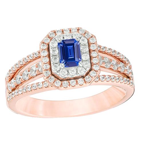 Bague de mariage avec saphir bleu double halo 3 carats or rose 14K - HarryChadEnt.FR