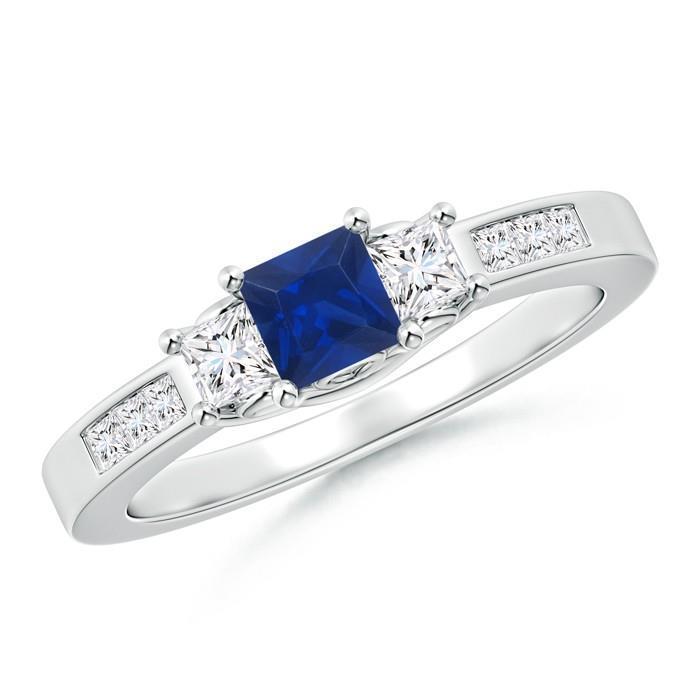 Bague de mariage avec saphir et diamants taille princesse 2.85 ct en or blanc 14K - HarryChadEnt.FR