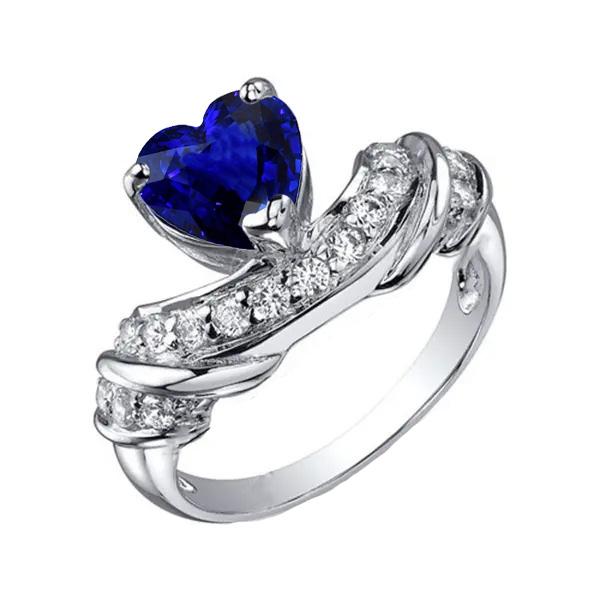 Bague de mariage coeur pierres précieuses saphir bleu accentué de diamants 3 carats - HarryChadEnt.FR