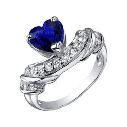 Bague de mariage coeur pierres précieuses saphir bleu accentué de diamants 3 carats