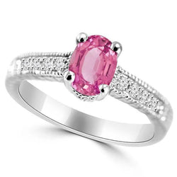 Bague de mariage de style vintage avec diamants saphir rose ovale de 1.75 ct en or