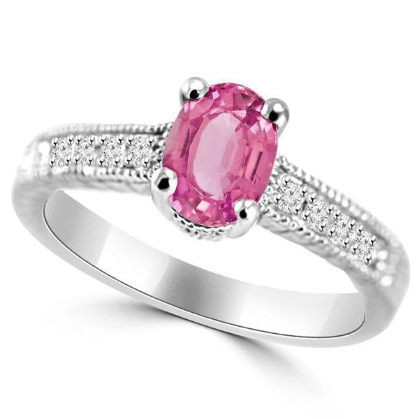 Bague de mariage de style vintage avec diamants saphir rose ovale de 1.75 ct en or - HarryChadEnt.FR