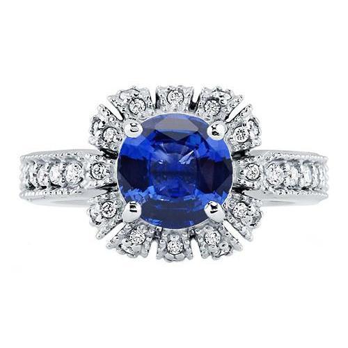 Bague de mariage diamant taille ronde saphir sri lankais 3.20 carats bijoux - HarryChadEnt.FR