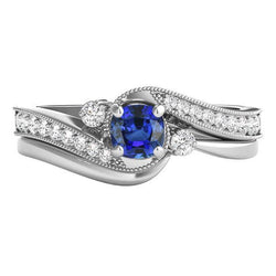 Bague de mariage diamant bleu saphir sertie 3 pierres style torsadé 2 carats