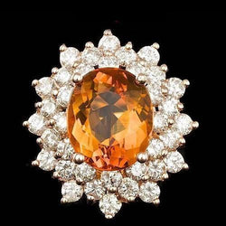 Bague de mariage diamant citrine naturelle taille ovale 21.50 ct or blanc 14K