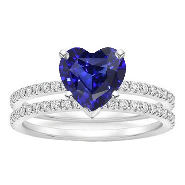 Bague de mariage diamant coeur bleu saphir ensemble 3.50 carats bijoux - HarryChadEnt.FR