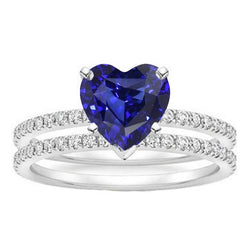 Bague de mariage diamant coeur bleu saphir ensemble 3.50 carats bijoux