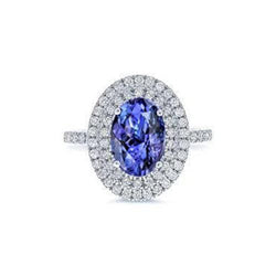 Bague de mariage diamant ovale en pierre de tanzanite bleue 4 ct en or blanc 14K