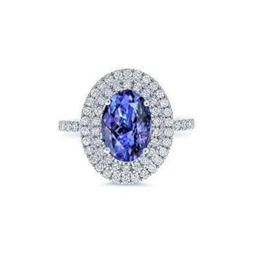 Bague de mariage diamant ovale en pierre de tanzanite bleue 4 ct en or blanc 14K - HarryChadEnt.FR