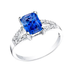 Bague de mariage diamant rond saphir bleu naturel tige fendue 2 carats