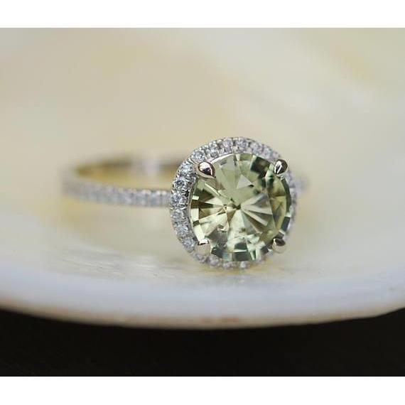 Bague de mariage diamant rond saphir vert 2 ct - HarryChadEnt.FR