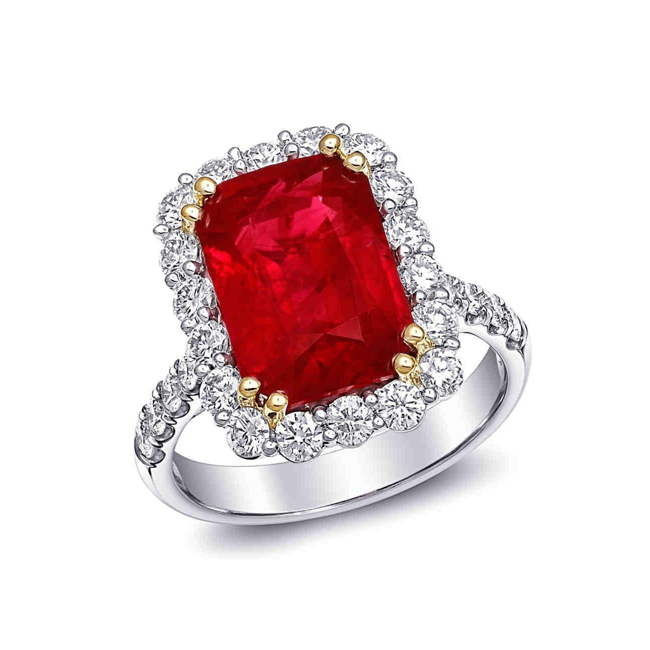 Bague de mariage diamant rubis en forme de coussin rouge 9 carats en or bicolore 14K - HarryChadEnt.FR