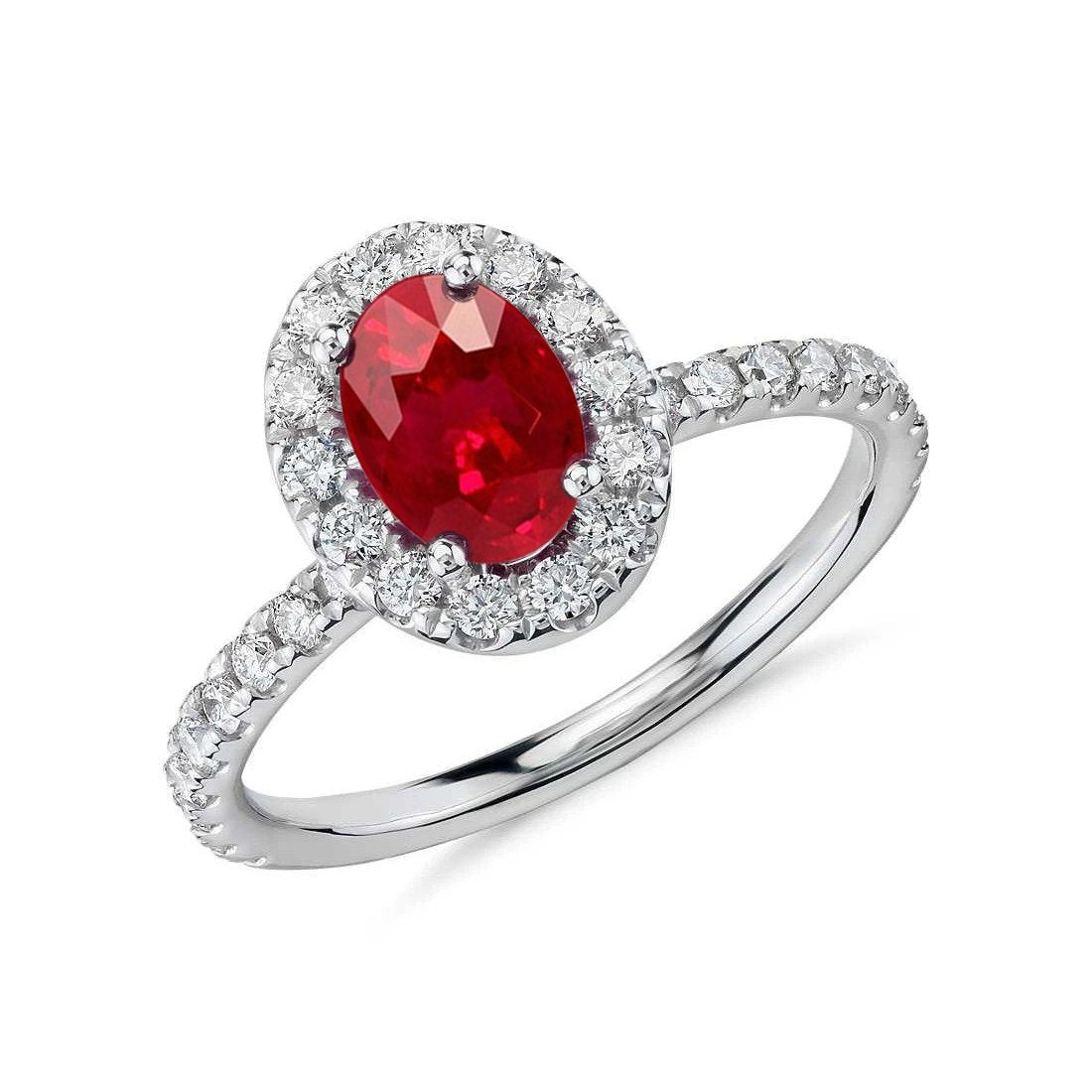 Bague de mariage diamant rubis et halo or blanc 14K 4.55 Ct - HarryChadEnt.FR