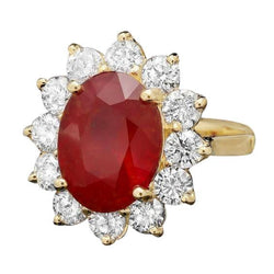 Bague de mariage diamant rubis rouge 5 carats en or jaune 14k