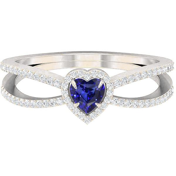 Bague de mariage diamant sertie coeur saphir bleu 2.50 carats tige fendue - HarryChadEnt.FR