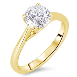 Bague de mariage diamant solitaire Coupe Ronde 3 carats or jaune 14K