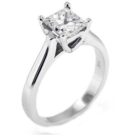 Bague de mariage diamant solitaire taille princesse 1 carat en or blanc 14K - HarryChadEnt.FR