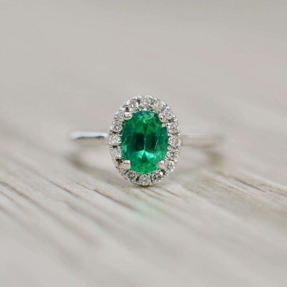 Bague de mariage diamant vert émeraude taille ovale de 3.2 ct en or blanc 14K - HarryChadEnt.FR