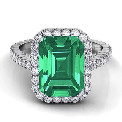 Bague de mariage émeraude verte 24 carats et diamants bijoux en or blanc - HarryChadEnt.FR